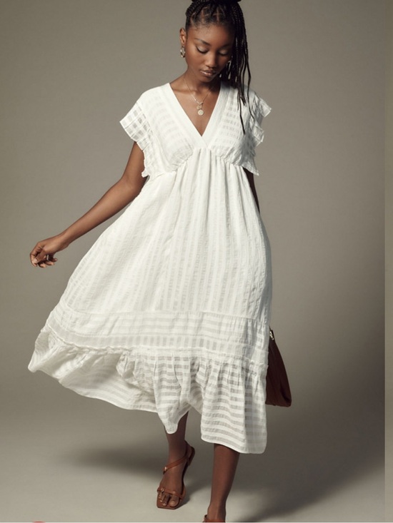 By Anthropologie Dresses & Skirts - By Anthropologie textured White V-Neck Midi Dress